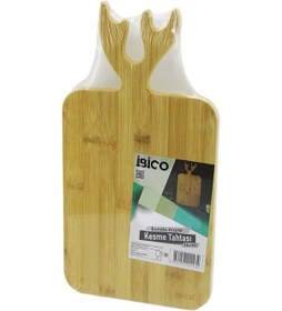 Resim Dikdörtgen 22x38cm Ahşap Bambu Kesim Panosu - Kesme Tahtası Geyik Boynuz Figür Saplı 25 X 35 