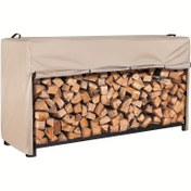 Resim Ağır Hizmet Ateş Odası Raf Kapağı - 243.84cm Log Depolama Düzenleyici ile Çekme Kapatma, Bej Polyester Açık Hava/İç Mekan Ateş Odası Tutucu (243.84cm L x 63.5cm W x 114.3cm H), Ateş Odası Depolama, Patio Düzenleme, Şık Tasarım, Dayanıklı Yapı 