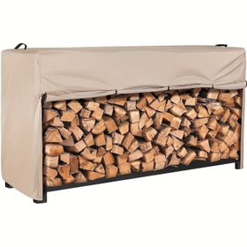 Resim Ağır Hizmet Ateş Odası Raf Kapağı - 243.84cm Log Depolama Düzenleyici ile Çekme Kapatma, Bej Polyester Açık Hava/İç Mekan Ateş Odası Tutucu (243.84cm L x 63.5cm W x 114.3cm H), Ateş Odası Depolama, Patio Düzenleme, Şık Tasarım, Dayanıklı Yapı 