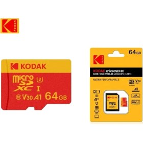 Resim Kodak 64GB UHS-I U3 V30 A1 Micro SD Hafıza Kartı + Adaptör Yüksek Okuma Yazma Hızı 