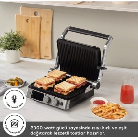 Resim Özbience 2'li Isı Kontrollü Premium Izgara ve Tost Makinesi 2000W Dijital Ekran 