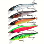 Resim 5 adet Minnow Balıkçılık Yemi Seti Sert Yem 11.5cm/4.53in 14g/0.49oz Wobbler Trolling Crankbait Minnow Pesca Bass Balıkçılık Takımı 