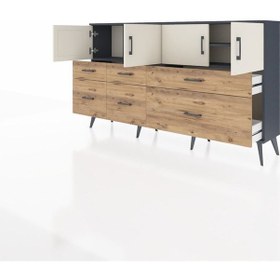 Resim Arges Konsol 4 Raflı 6 Çekmeceli 4 Kapaklı 176x30x99 Antrasit-aytaşı/çam Aytası/atlas Çam - Antrasıt 