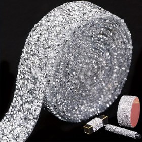 Resim 1 Adet Bling Kristal Taşlı Kurdele, DIY Kendinden Yapışkanlı Taşlı Sticker Kurdele - Düğün Pastaları ve Doğum Günü Süslemeleri İçin 