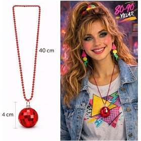 Resim Retro Disko Topu Şekilli 80&amp 39 Ler 90&amp 39 Lar Kırmızı Renk Plastik Kolye - Grsy-764264 