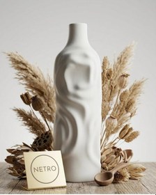 Resim Dalgalı Dekoratif Vazo Seramik Şık Vazo El Ypımı Özel Seri 35 Cm Beyaz 