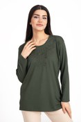 Resim NOBLE STORE Kadın Yaka Detaylı Anne Penye Bluz 