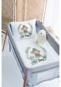 Resim %100 Delux Pamuk Saten İsme Özel İsimli 70x120 Park Yatak Nevresim Seti Şapkalı Fil 