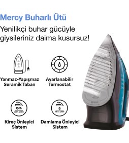 Resim Mercy 2200 W Mavi Buharlı Ütü 