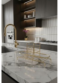 Resim Makri Home Siyah Sıvı Sabunluk Standı Tezgah Üstü Banyo Mutfak Düzenleyici, Altın Rengi Oval Organizer 