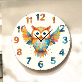 Resim Baykuş Hayvan Renkli Baskı Desenli Sayılı Hediyelik Ahşap Sessiz Tablo Duvar Saati 84 Renkli 