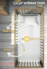 Resim Bebek & Çocuk Antialerjik Pamuklu RanForce Lastikli Çarşaf ve Yastık Kılıfı Takımı - Beyaz / 70 x 140 