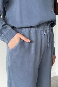 Resim Bel Lastikli Tensel Kumaş Tesettür Pantolon İndigo TZL-P-00021265 