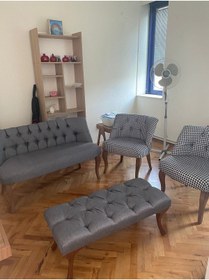 Resim Ecem Life Gri Kazayagı Cay Seti Koltuk Takımı 2 1 1 Koltuk Puf Hedye 