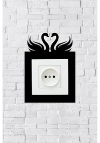 Resim Kuğu Aşk Tasarım Priz Çerçevesi İç Ölçü 8,4x8,4 Cm Dekoratif Priz - Anahtar Çerçevesi - Ev Süsü 