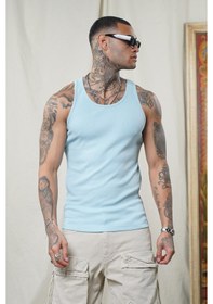 Resim Slim Fit Kaşkorseli Esnek Düz Erkek Sporcu Atlet Açık Mavi 