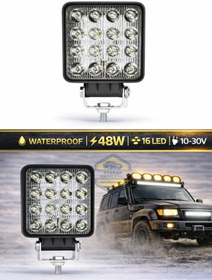 Resim KAPOTO 16 Led Kare Çalışma Lambası 48W 10V-30V Metal 4x4 Off Road Projektör Işık 