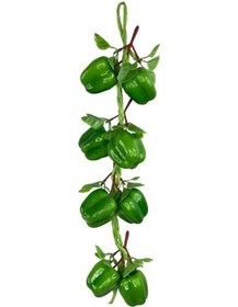 Resim Yapay Yeşil Kapya Biber Salkımı Süs Sahte Biber Yapay Meyve Sebze 