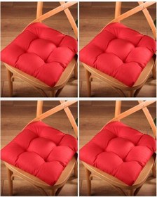 Resim Altınpamuk Altınpamuk 4'Lü Lüx Pofidik Kırmızı Sandalye Minderi Özel Dikişli 
