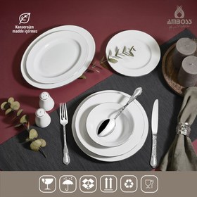 Resim Amboss Hare 53 Parça 12 Kişilik Gümüş Porselen Yemek Takımı 