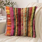 Resim 1 adet Vintage Peru Tekstil Tasarımı Peluş Yastık Kılıfı, 45.72x45.72 cm, Canlı Renklerde Çift Taraflı Çizgili Yosun Deseni - Sadece Elde Yıkama, Ev Dekoru, Araba İçi, Kahve Dükkanı veya Çay Odağı İçin Polyester Kapak (İçlik Yok), Araba İçi Dekor | Retro Estetik | İki Yüzeyli Tasarım, 2D Düz 