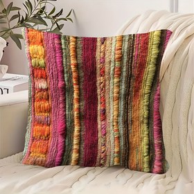 Resim 1 adet Vintage Peru Tekstil Tasarımı Peluş Yastık Kılıfı, 45.72x45.72 cm, Canlı Renklerde Çift Taraflı Çizgili Yosun Deseni - Sadece Elde Yıkama, Ev Dekoru, Araba İçi, Kahve Dükkanı veya Çay Odağı İçin Polyester Kapak (İçlik Yok), Araba İçi Dekor | Retro Estetik | İki Yüzeyli Tasarım, 2D Düz 