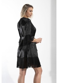 Resim Nbb Kadın Siyah Saten Tüllü Sabahlık 001 