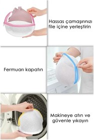 Resim 3'lü Fermuarlı Sütyen Yıkama Filesi - Renkli Fermuarlı İç Çamaşırı Yıkama Aparatı Açık Beyaz 