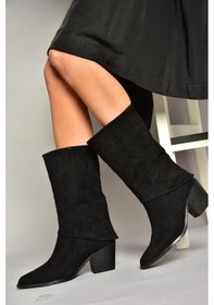 Resim Fox Shoes T936042502 Siyah Kalın Alçak Topuklu Kadın Bot Siyah-Süet Siyah 