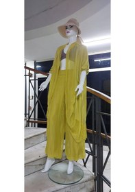 Resim Itayan Ipek Detaylı Oversize Kaftan- Pantolon Takım Hardal 