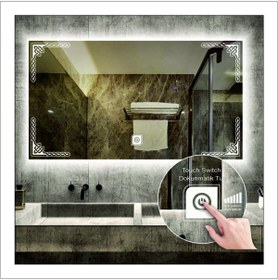 Resim GLOBAL LED MIRROR 80x100 Cm Beyaz Ledli Tasarım Kumlamalı Dokunmatik Tuşlu Banyo Aynası Makyaj Aynası Işıklı Ayna 