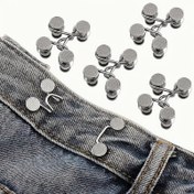 Resim 6 adet ayarlanabilir kot pantolon düğmesi takımı, dikişsiz metal kemer klipsi, bayan pantolonları için uygun, hızlı-düğme sıkı tasarım, çok fonksiyonlu gümüş-gri düğme seti 