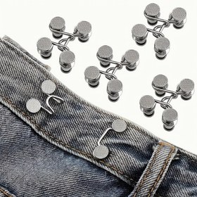 Resim 6 adet ayarlanabilir kot pantolon düğmesi takımı, dikişsiz metal kemer klipsi, bayan pantolonları için uygun, hızlı-düğme sıkı tasarım, çok fonksiyonlu gümüş-gri düğme seti 