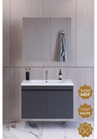 Resim Teta Home Tokyo 80 Cm Mdf Banyo Dolabı Seti Antrasit Antrasit 