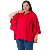Resim Büyük Beden Pelerin Kollu Gizli Patlı Pilikaşe Detaylı Kırmızı Gömlek-kırmızı Kırmızı 