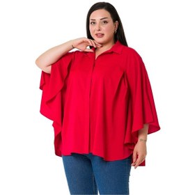 Resim Büyük Beden Pelerin Kollu Gizli Patlı Pilikaşe Detaylı Kırmızı Gömlek-kırmızı Kırmızı 
