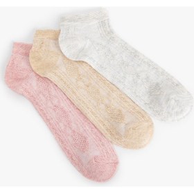 Resim Koton 3'lü Patik Çorap Seti Çok Renkli Dokulu Multıcolor 4sak80148aa Mavi 