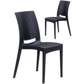 Resim 2 Adet Rattan Kolsuz Antrasit Sandalye Balkon Bahçe Teras Antrasit 