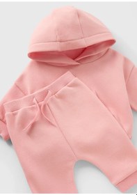 Resim Kız Bebek %100 Pamuk Kapşonlu Sweatshirt/üst Ve Eşofman Altı/alt Takımı/takım Pembe 
