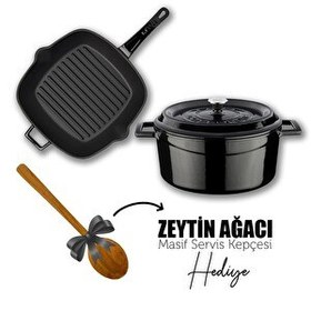 Resim Lava Döküm Trendy 4 Parça Siyah Tencere Tava Seti LV PY TSC 2426 K2 SET BL 