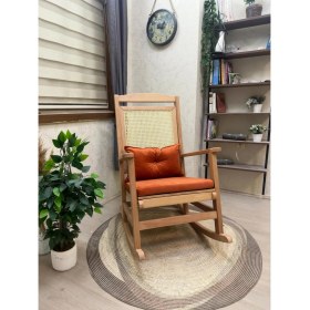 Resim Asedia Veranda Naturel Turuncu Minderli Hasırlı Sallanan Sandalye Hazeranlı Dinlenme Koltuğu 