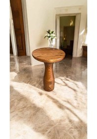 Resim Masif Ahşap Açık Ceviz Renk Tekli Yan Sehpa Mantar Sehpa Kahverengi 