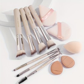 Resim MAANGE 12 Parça Profesyonel Makyaj Seti - 7 Parça Makyaj Fırçası, Beauty Blender, Mini Başparmak Pufu, Üçgen Pudra Pufu, Fondöten Fırçası, Kapatıcı Fırçası, Kontur Fırçası, Kaş Fırçası, Seyahat için Kolay Taşınabilir Set, Temel Makyaj Aleti 
