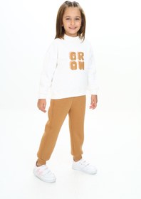 Resim Toontoy Kız Çocuk 2'li Takım Baskılı Dik Yaka Sweatshirt & Beli Paçası Lastikli Jogger Eşofman Altı 