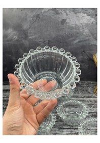 Resim 6 Lı Boncuklu Cam Kase Kahvaltılık Tabak 12cm 