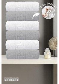 Resim 6'lı Greek Gri-beyaz El Havlusu - 50x90 Cm, 225 Gr, %100 Pamuk, Spa Ve Otel Havlusu Gri-Beyaz 