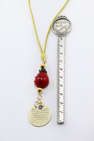 Resim biuti El Yapımı Cam Uğur Böcekli Küçük Metal Ayetel Kürsi Araba Dikiz Ayna Süsü Gold Renkli 