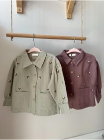 Resim Luna Kids Store Kız Çocuk Çiçek Desenli Keten Ceket Yeşil 