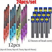 Resim 24 adet/set 0.5/0.7/0.9mm Mekanik Kalem Seti Çizim Otomatik Kalem, Değiştirilebilir Nüveleri ile Çizim ve Hata Düzeltmesi için Kullanılan Artist Yazımı, Çizim ve Doldurma için Kullanılan Çizim Ucu Ofis Malzemeleri Düzenleyici 