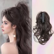 Resim Kadınlar 14-Inch Dalgalı Dalgalı Penye Klips Poni Kuyruğu Uzantısı, Yüksek Sıcaklık Fiber Sentetik Saç, Hafif ve Yumuşak Prenses Örgü Stili 